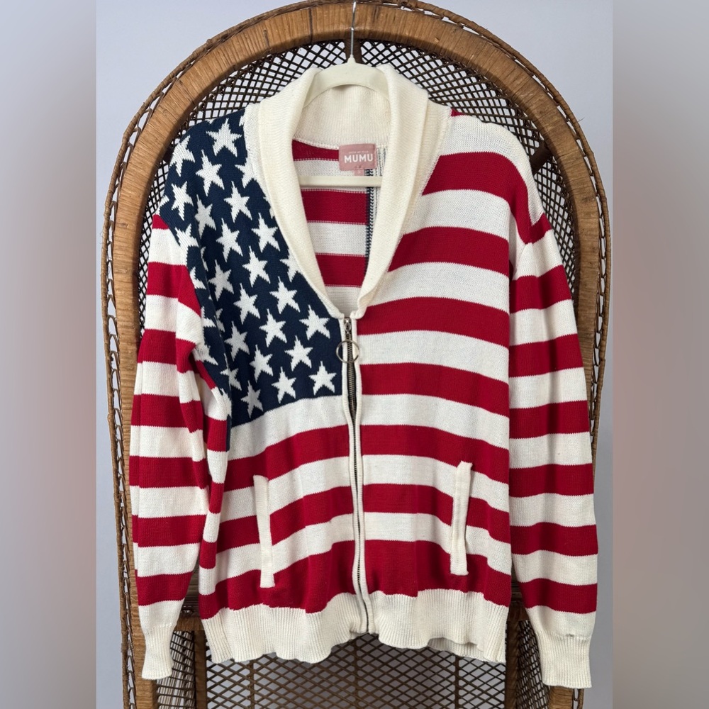 Show Me Your Mumu Zippy Cardigan American Flag Knit Patriotic Sweater Size S - Picture 5 of 8